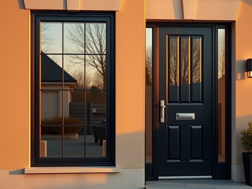 Modern window and front door with dark frames