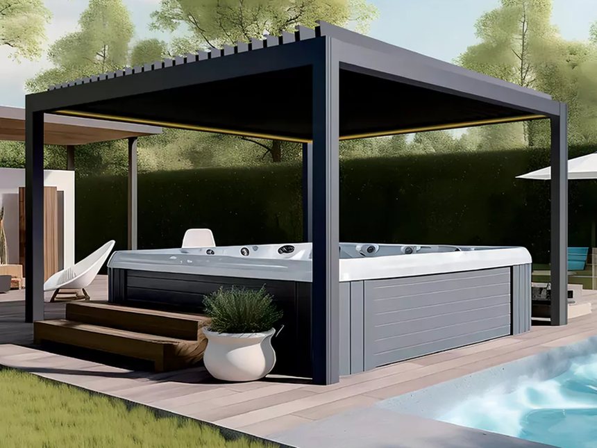 Pergola with hot tub